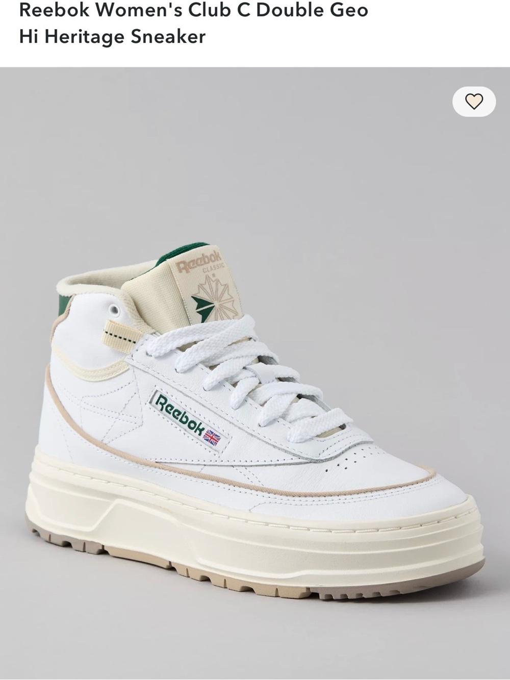 Reebok Women's Club C Double Geo Hi Sneaker in White, Cream & Green